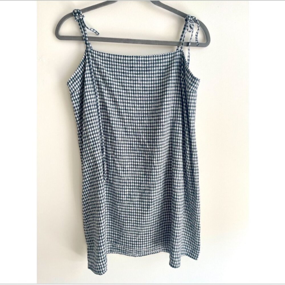 Reformation Aubree Linen Dress, Grey Plaid, Size L